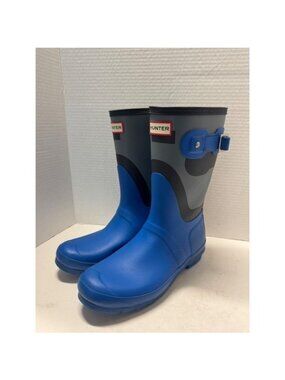 Hunter Original Short Shadow Print Rain Boots Blue Grey WFS2039RMA Womens 8